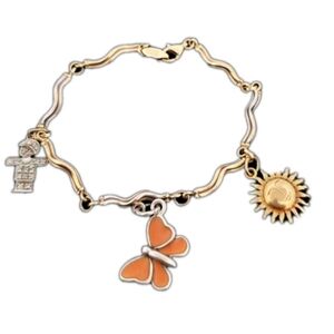 Estate 14k Yellow Gold Charm Bracelet Diamond Sun Butterfly Person 10.9gm
